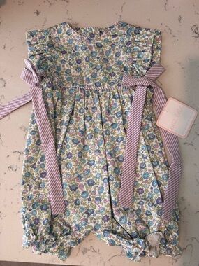 Petit Bebe Liberty Floral Cotton One-Piece Romper in Lavender